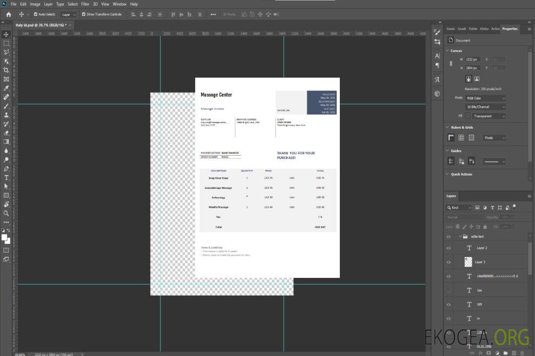 Facture du centre de massage aux États , Unis template